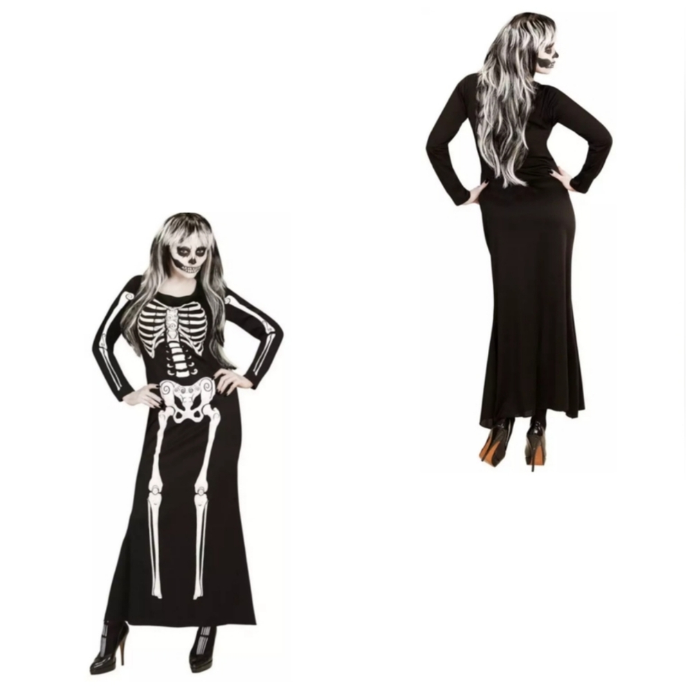 Skeleton Costume Dress Wig Set Party Halloween Haunted House Creepy Scary Fun